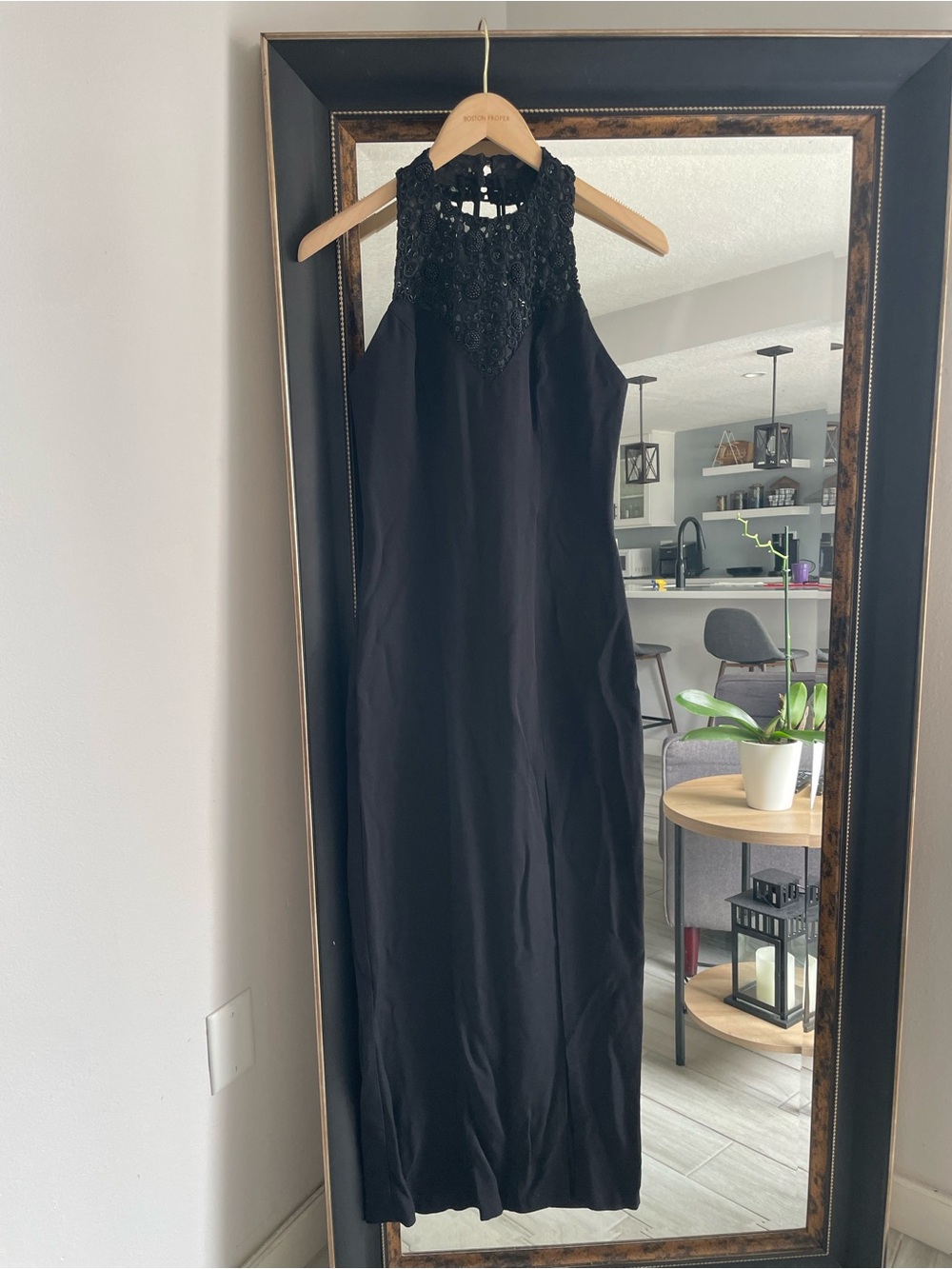 FAVIANA Black Beaded Illusion Halter Gown - Picture 2 of 8